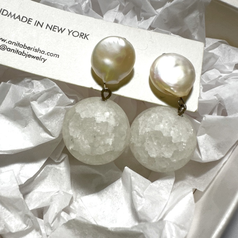 Anita Berisha pearl+quartz earrings
